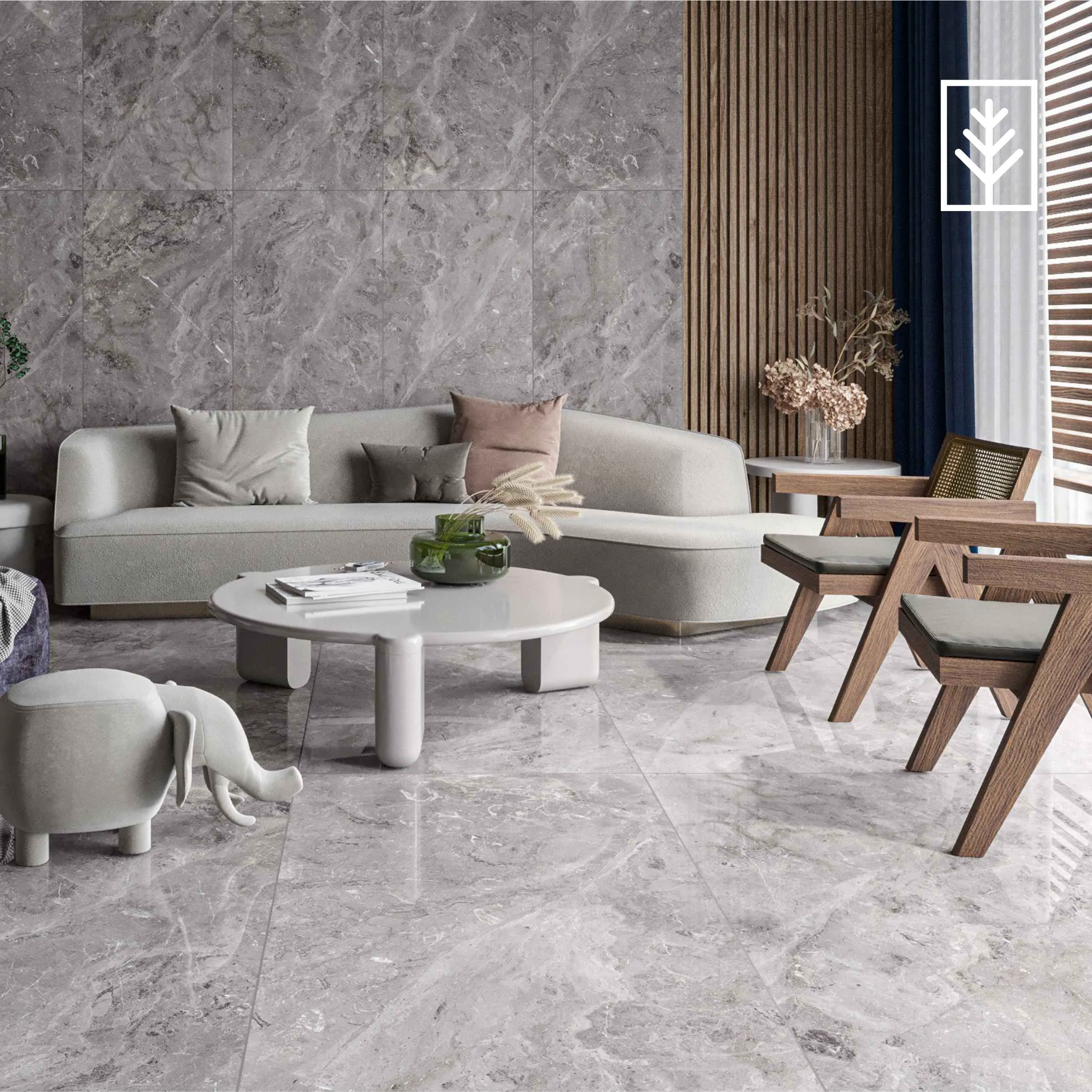 Modern living room with tiles